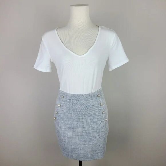 𝅺generation Love Blue & White Tweed Linen Adi Mini Skirt Size XS - Picture 2 of 16